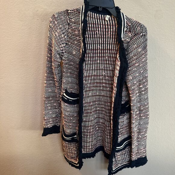 ANTHROPOLOGIE Grafton Marled Jacket by Moth Sz SP Knotted Fringe Pink Blue - Picture 8 of 8